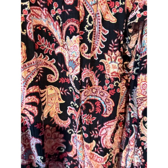 Knox Rose Womens L Paisley Print Long Sleeve Smocked Neck Blouse Top - Picture 4 of 9